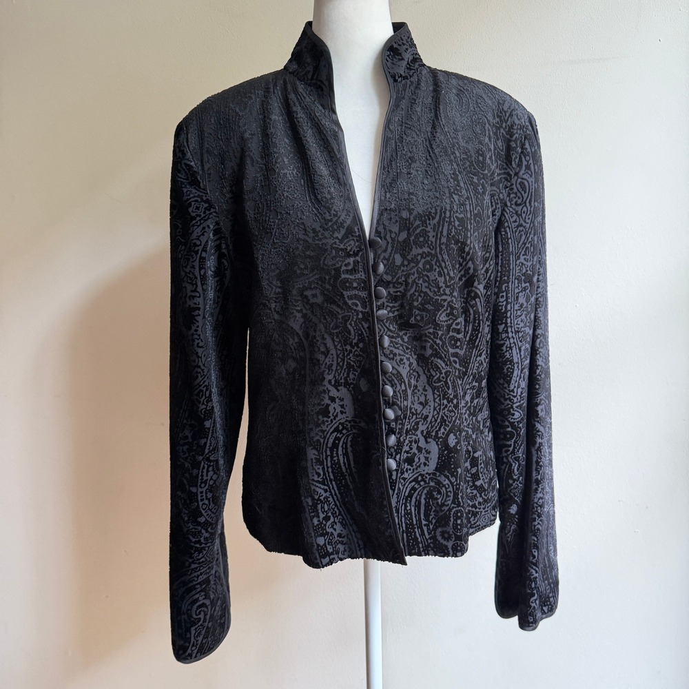 JS Collections Burnout Velvet Paisley Blazer Black Silk Blend Whimsigoth